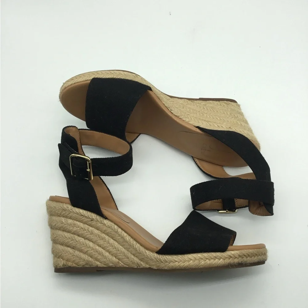 J. Crew Canvas Espadrille Wedge Ankle Strap Heels